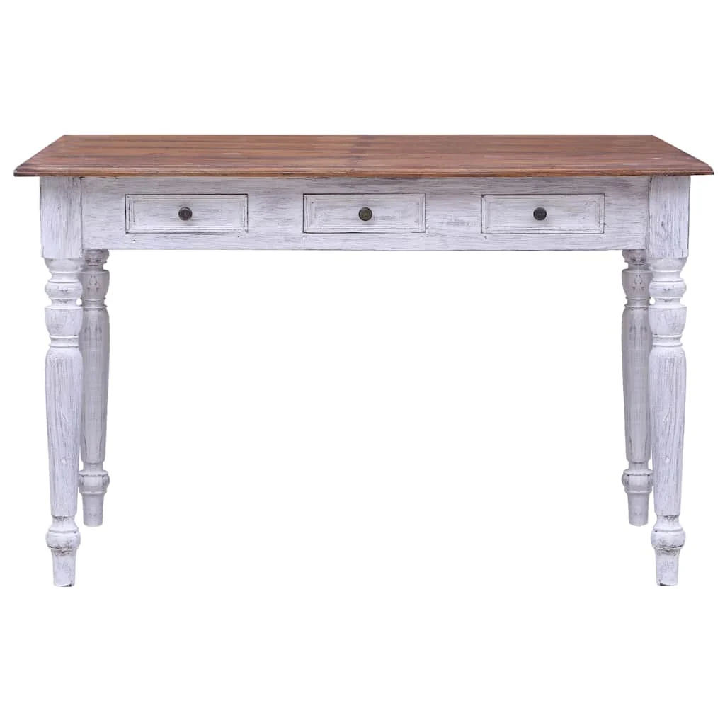 Bureau avec tiroirs 117 x 57 x 75 cm blanc et bois clair bois massif d'acajou – vue de côté