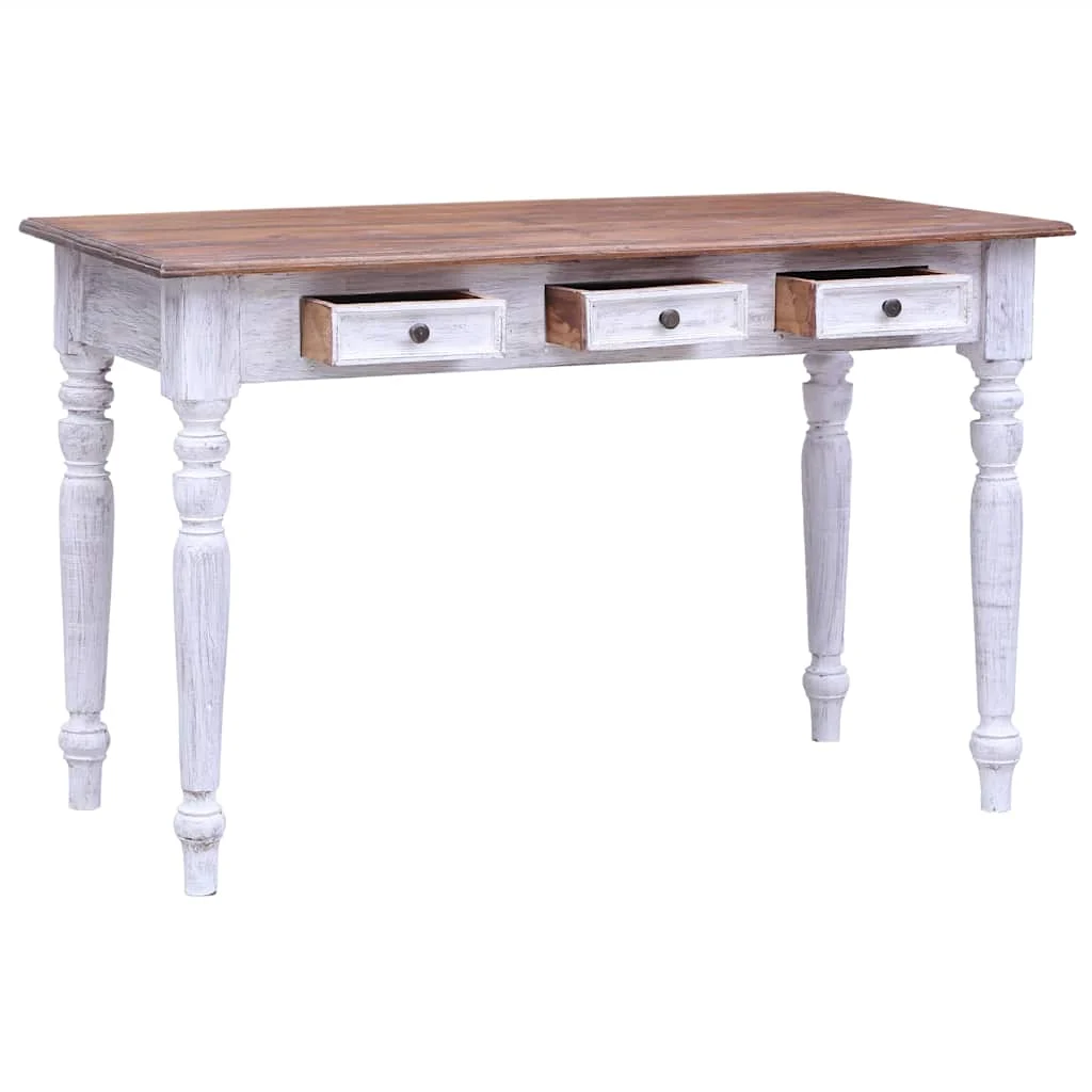 Bureau avec tiroirs 117 x 57 x 75 cm blanc et bois clair bois massif d'acajou – vue de détail
