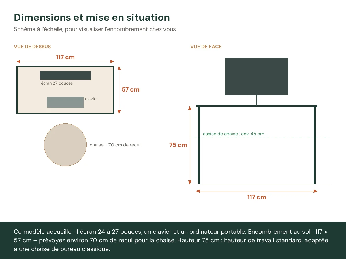 Bureau avec tiroirs 117 x 57 x 75 cm blanc et bois clair bois massif d'acajou – vue de face
