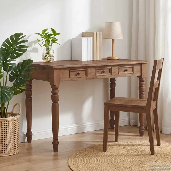 Bureau avec tiroirs 117 x 57 x 75 cm bois de récupération massif bois massif d'acajou – vue d’ensemble