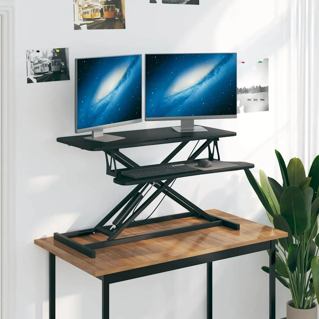 Bureau de travail réglable et bois 90 x 40 x 13-50 cm noir acier – vue d’ensemble