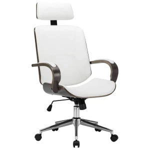 Chaise de bureau avec appuie-tête 64 x 65 x 125 cm blanc et gris similicuir – vue d’ensemble