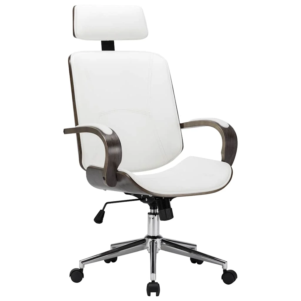 Chaise de bureau avec appuie-tête 64 x 65 x 125 cm blanc et gris similicuir – vue d’ensemble