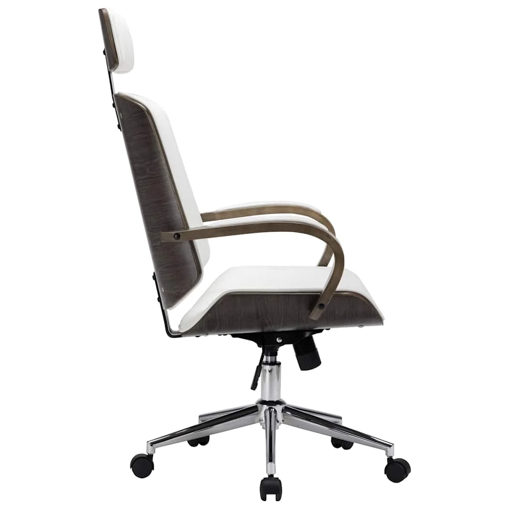 Chaise de bureau avec appuie-tête 64 x 65 x 125 cm blanc et gris similicuir – vue de côté