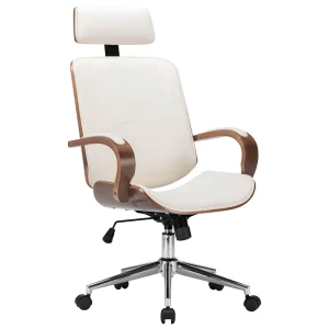Chaise de bureau avec appuie-tête 64 x 65 x 125 cm crème et marron similicuir – vue d’ensemble