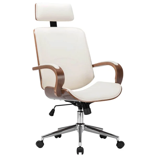 Chaise de bureau avec appuie-tête 64 x 65 x 125 cm crème et marron similicuir – vue d’ensemble
