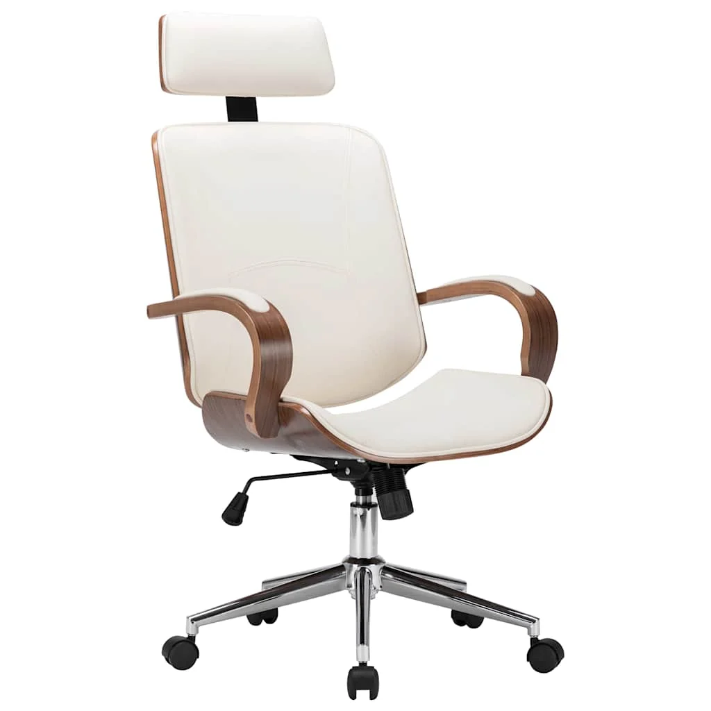 Chaise de bureau avec appuie-tête 64 x 65 x 125 cm crème et marron similicuir – vue d’ensemble