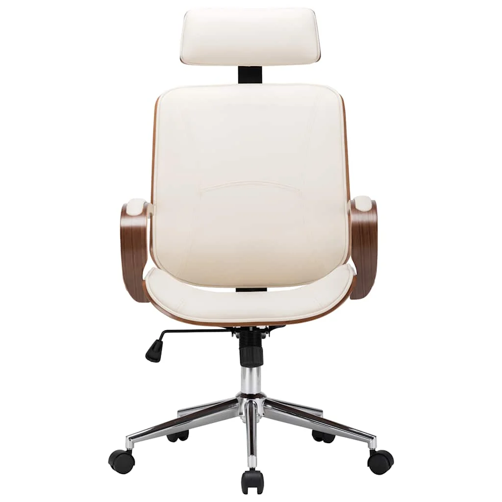 Chaise de bureau avec appuie-tête 64 x 65 x 125 cm crème et marron similicuir – vue de face