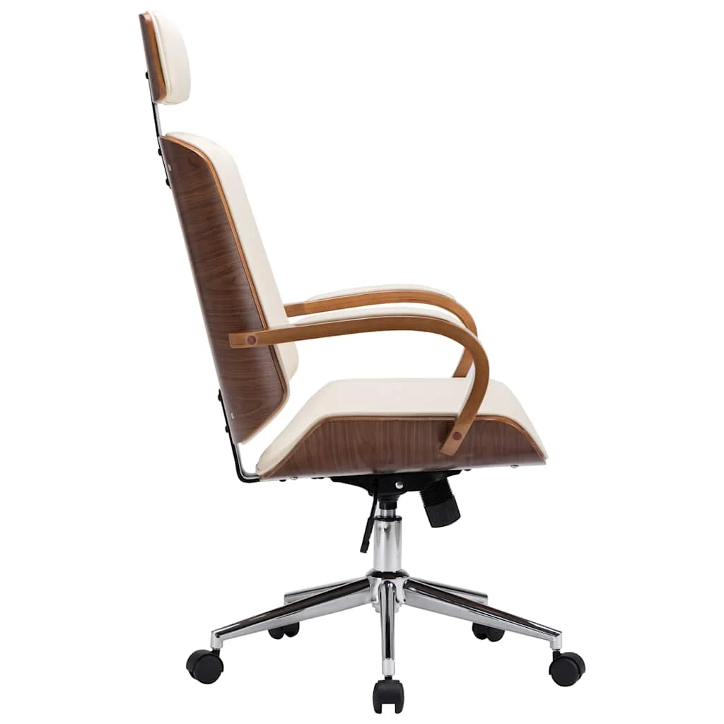 Chaise de bureau avec appuie-tête 64 x 65 x 125 cm crème et marron similicuir – vue de côté
