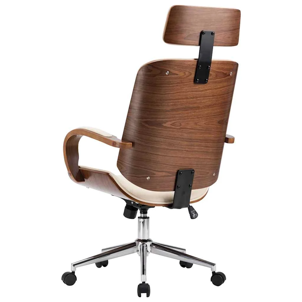 Chaise de bureau avec appuie-tête 64 x 65 x 125 cm crème et marron similicuir – vue de détail
