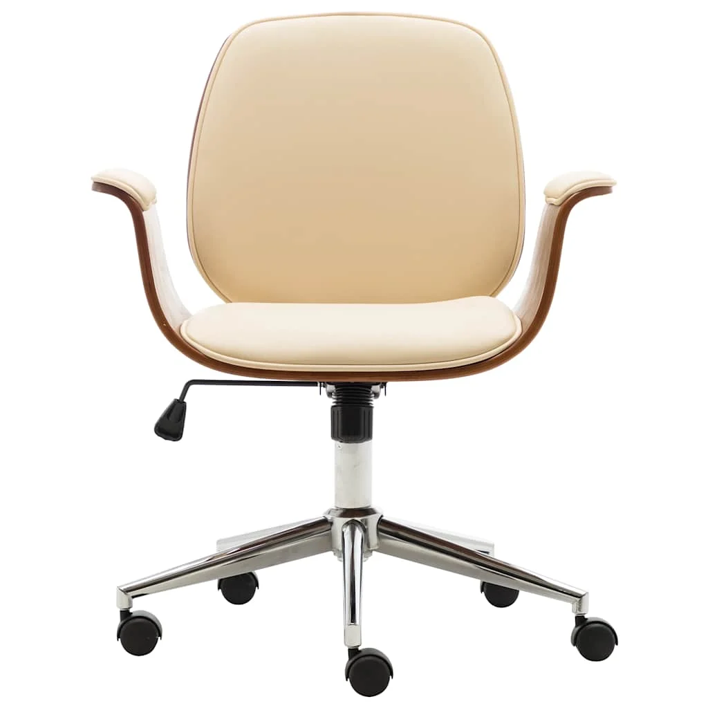 Chaise de bureau Bois courbé 69 x 56 x 97 cm crème similicuir – vue de face