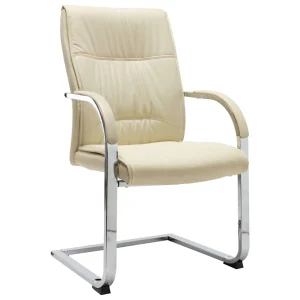Chaise de bureau cantilever 58 x 67,5 x 102 cm crème similicuir – vue d’ensemble