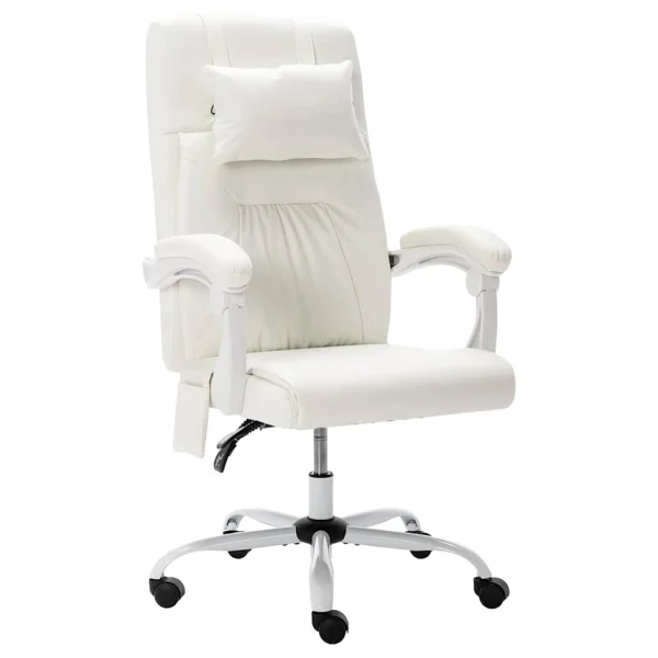 Chaise de bureau de massage 60 x 64 x 121 cm blanc similicuir – vue d’ensemble