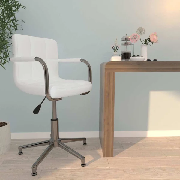 Chaise de bureau pivotante 48 x 47 x 88,5 cm blanc similicuir – vue d’ensemble