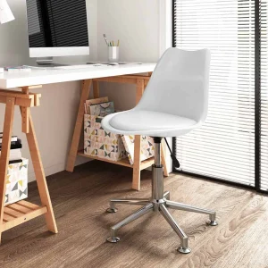 Chaise de bureau pivotante 48 x 58 x 89 cm blanc similicuir – vue d’ensemble