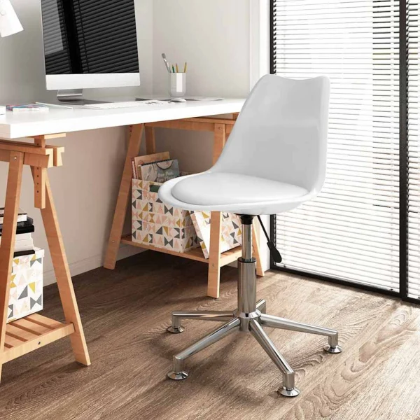 Chaise de bureau pivotante 48 x 58 x 89 cm blanc similicuir – vue d’ensemble