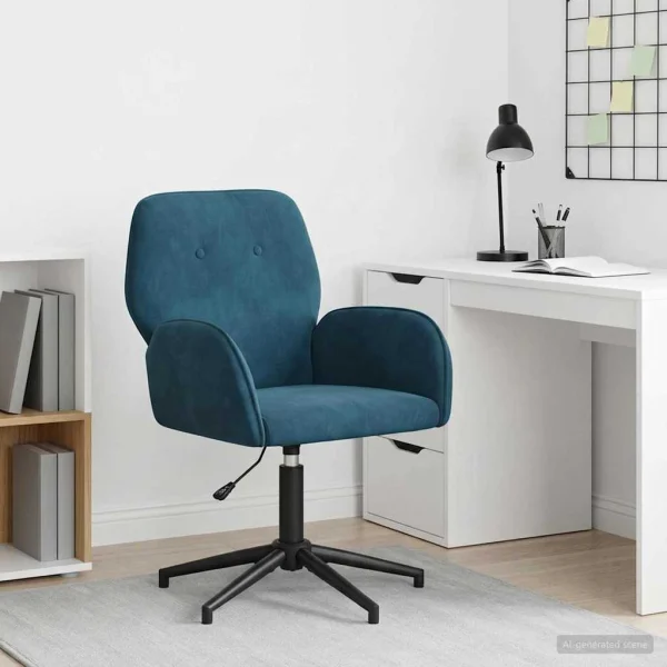 Chaise de bureau pivotante 54 x 55 x 90 cm bleu velours – vue d’ensemble
