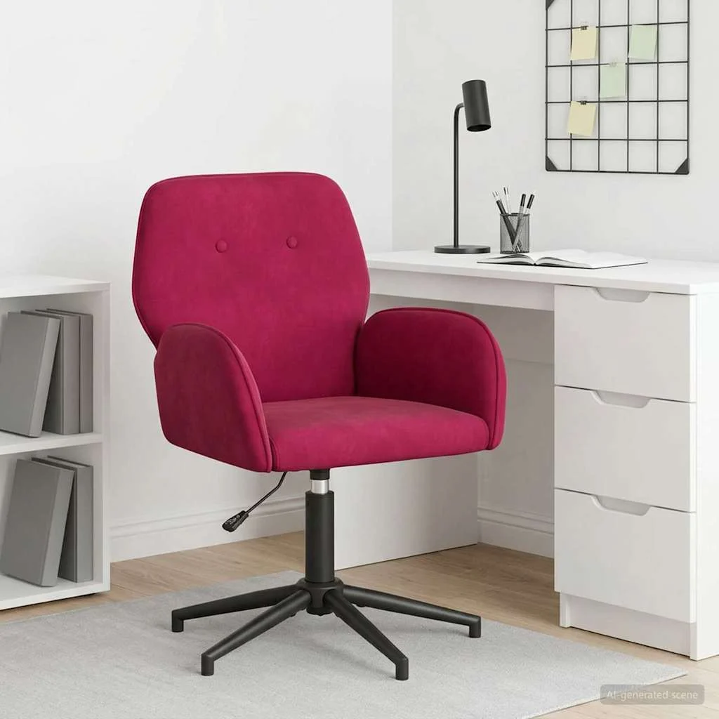 Chaise de bureau pivotante 54 x 55 x 90 cm bordeaux velours – vue d’ensemble