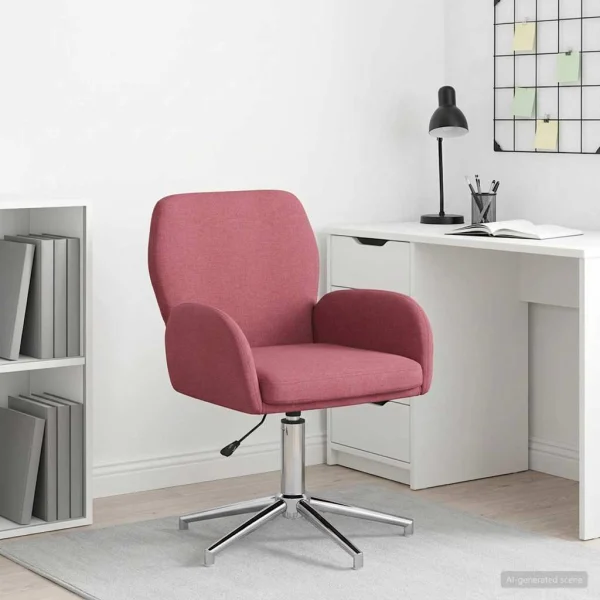 Chaise de bureau pivotante 54 x 58 x 90 cm bordeaux tissu – vue d’ensemble