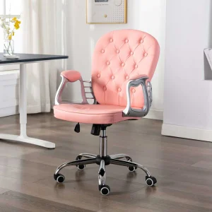 Chaise de bureau pivotante 58 x 61 x 101 cm rose similicuir – vue d’ensemble