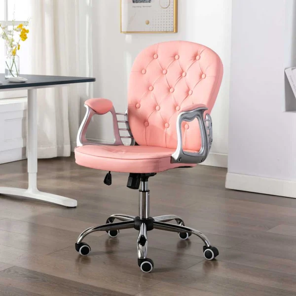 Chaise de bureau pivotante 58 x 61 x 101 cm rose similicuir – vue d’ensemble