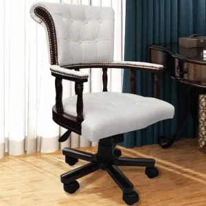 Chaise de bureau pivotante 62 x 50 x 104 cm blanc tissu – vue d’ensemble