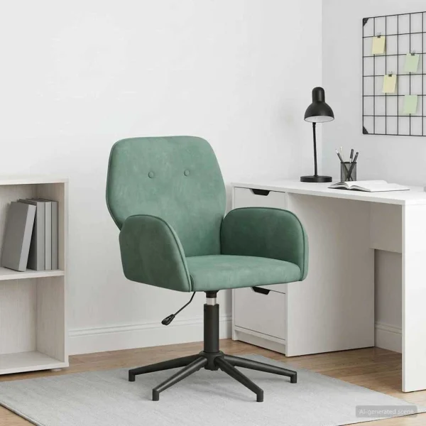 Chaise de bureau pivotante Mer 54 x 55 x 90 cm vert marin velours – vue d’ensemble