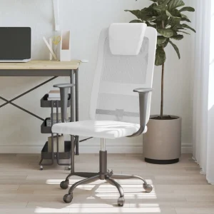 Chaise de bureau réglable en hauteur blanc contreplaqué – vue d’ensemble