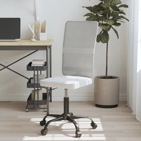 Chaise de bureau réglable en hauteur blanc maille – vue d’ensemble