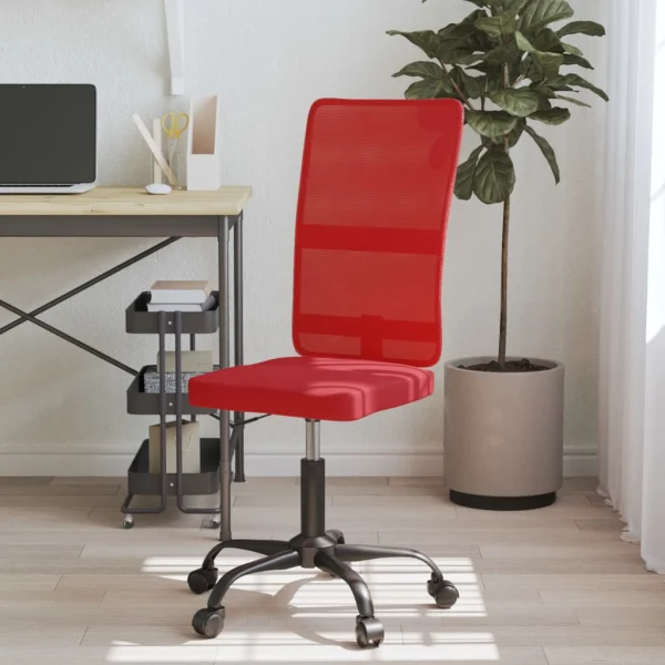 Chaise de bureau réglable en hauteur rouge bordeaux maille – vue d’ensemble