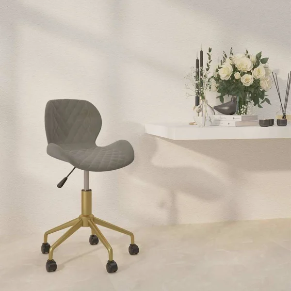 Chaise pivotante de bureau 39 x 51 x 84,5 cm gris clair velours – vue d’ensemble