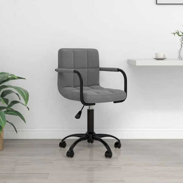 Chaise pivotante de bureau 40 x 47 x 87,5 cm gris foncé velours – modèle 2 – vue d’ensemble