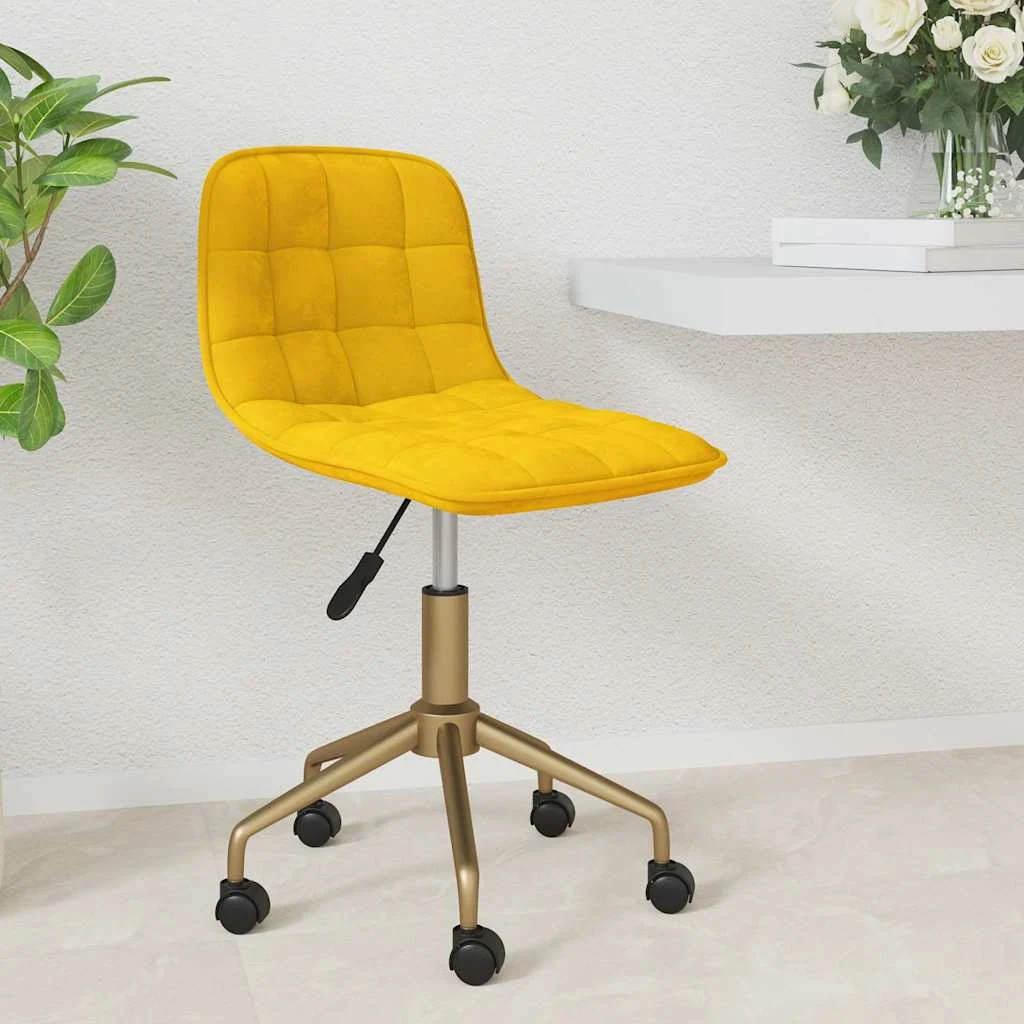 Chaise pivotante de bureau 42,5 x 45 x 79 cm jaune moutarde velours – vue d’ensemble