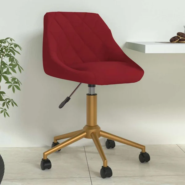 Chaise pivotante de bureau 46 x 44 x 81,5 cm rouge bordeaux velours – vue d’ensemble