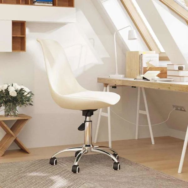 Chaise pivotante de bureau 48 x 58 x 93 cm crème tissu – vue d’ensemble