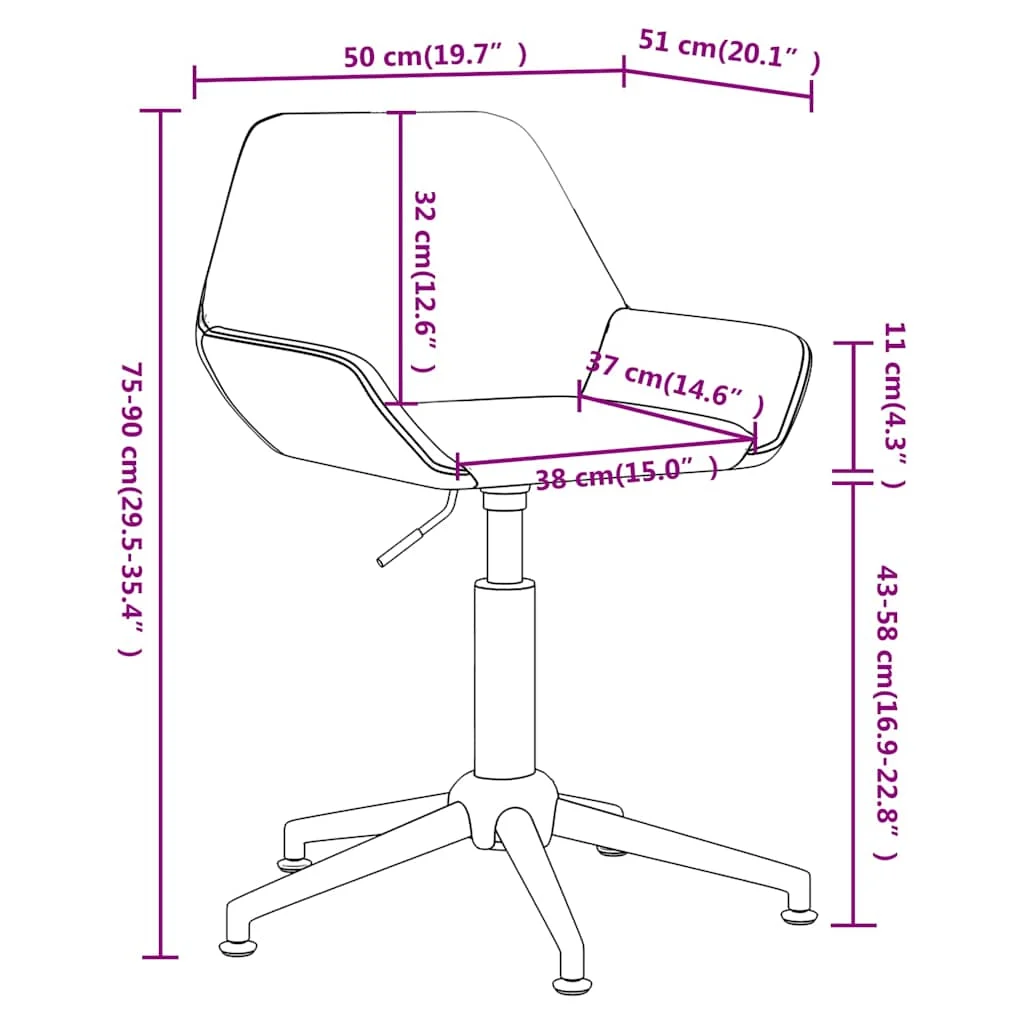Chaise pivotante de bureau 50 x 51 x 90 cm noir velours – vue de détail
