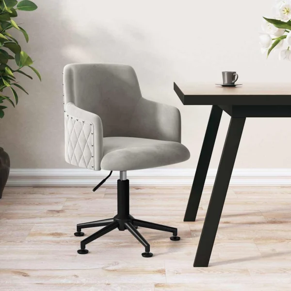 Chaise pivotante de bureau 50 x 51 x 93 cm gris clair velours – vue d’ensemble