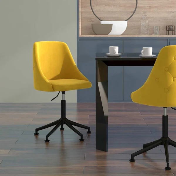 Chaise pivotante de bureau 50 x 55 x 92 cm jaune moutarde velours – vue d’ensemble