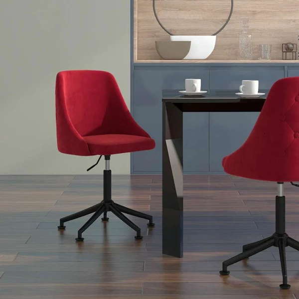 Chaise pivotante de bureau 50 x 55 x 92 cm rouge bordeaux velours – vue d’ensemble
