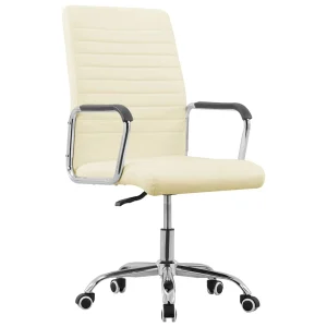 Chaise pivotante de bureau 55,5 x 65 x 108 cm crème tissu – vue d’ensemble