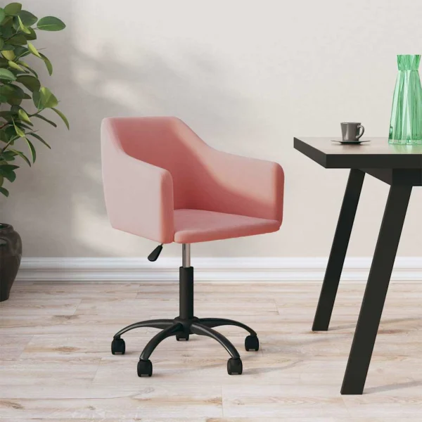 Chaise pivotante de bureau 55 x 52 x 83 cm rose velours – vue d’ensemble