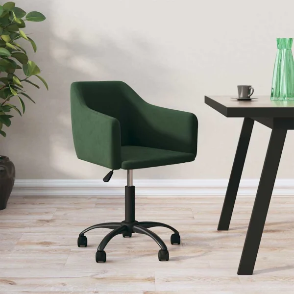 Chaise pivotante de bureau 55 x 52 x 83 cm vert foncé velours – vue d’ensemble