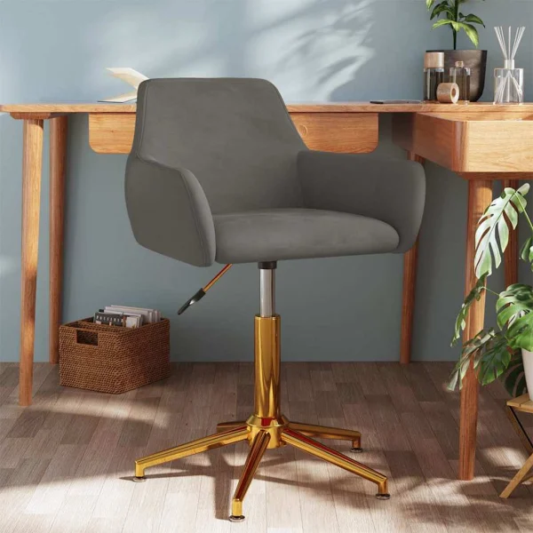 Chaise pivotante de bureau 55 x 53 x 81 cm gris foncé velours – vue d’ensemble