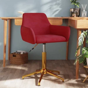 Chaise pivotante de bureau 55 x 53 x 81 cm rouge bordeaux velours – vue d’ensemble