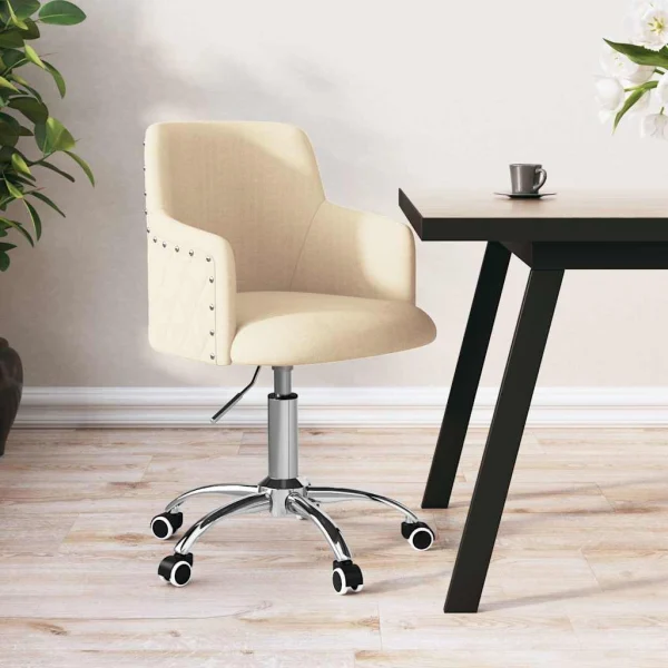 Chaise pivotante de bureau 55 x 55 x 92 cm crème tissu – vue d’ensemble