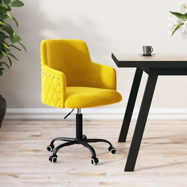 Chaise pivotante de bureau 55 x 55 x 92 cm jaune moutarde velours – vue d’ensemble
