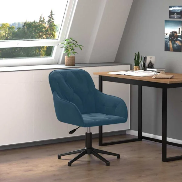 Chaise pivotante de bureau 56 x 61,5 x 80 cm bleu velours – vue d’ensemble