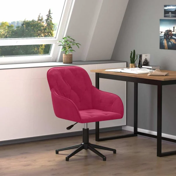 Chaise pivotante de bureau 56 x 61,5 x 80 cm rouge bordeaux velours – vue d’ensemble