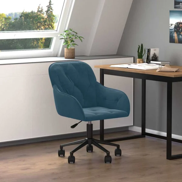 Chaise pivotante de bureau 56 x 61 x 86 cm bleu velours – vue d’ensemble