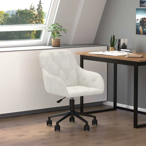 Chaise pivotante de bureau 56 x 61 x 86 cm crème velours – vue d’ensemble